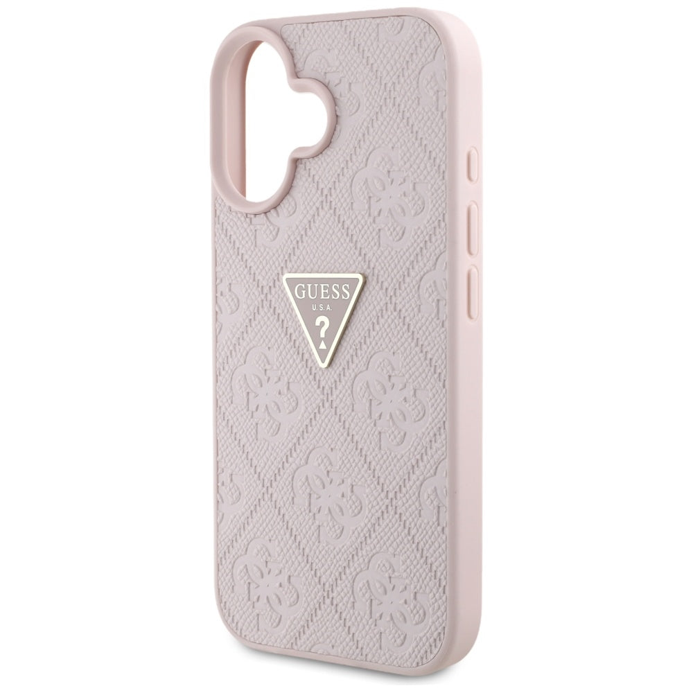 Futrola za Apple iPhone 16, Guess, Hot Stamp 4G Pattern Triangle Logo, Roza
