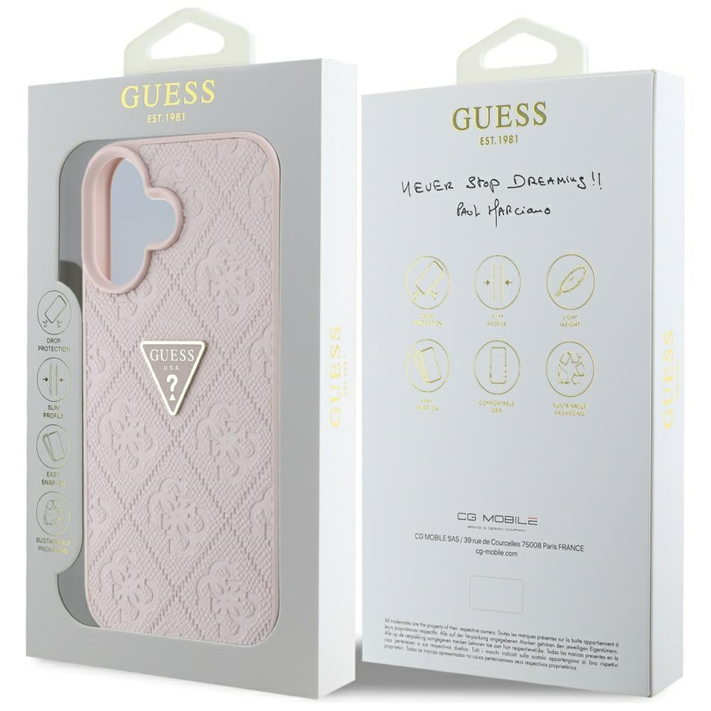 Futrola za Apple iPhone 16, Guess, Hot Stamp 4G Pattern Triangle Logo, Roza