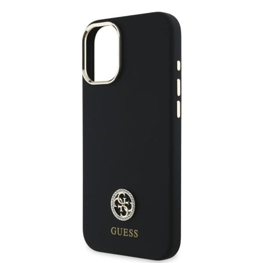 Futrola za Apple iPhone 16, Guess, Logo Strass 4G, Crna