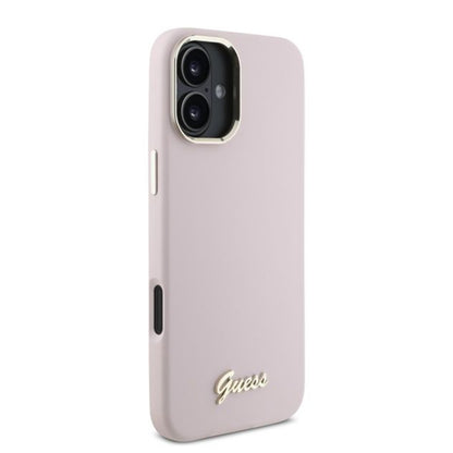 Futrola za Apple iPhone 16, Guess, Script Metal Logo & Frame, Roza