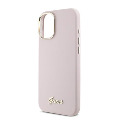 Futrola za Apple iPhone 16, Guess, Script Metal Logo & Frame, Roza