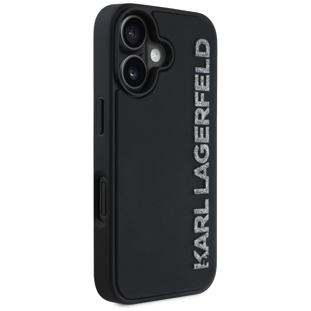 Futrola za Apple iPhone 16, Karl Lagerfeld, 3D Rubber Elongated Gliiter Logo, Crna
