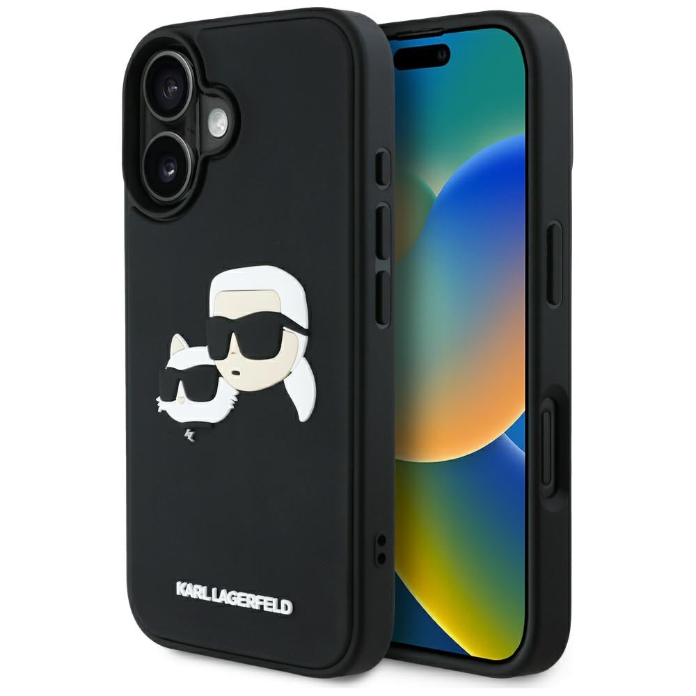 Futrola za Apple iPhone 16, Karl Lagerfeld, 3D Rubber Karl & Choupette, Crna