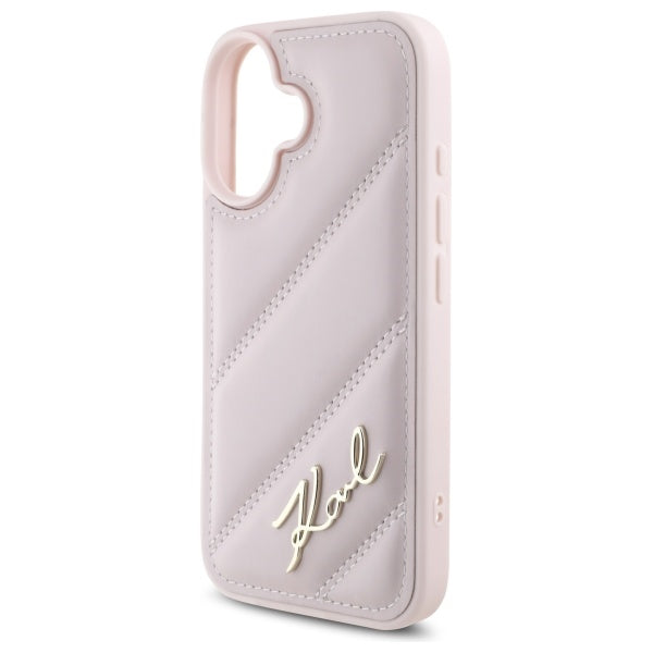 Futrola za Apple iPhone 16, Karl Lagerfeld, Diagonal Quilted Script, Roza