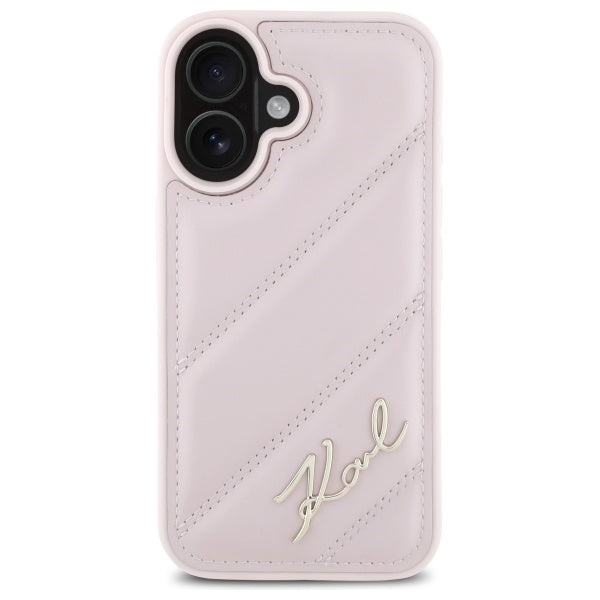 Futrola za Apple iPhone 16, Karl Lagerfeld, Diagonal Quilted Script, Roza