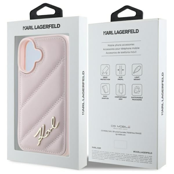 Futrola za Apple iPhone 16, Karl Lagerfeld, Diagonal Quilted Script, Roza