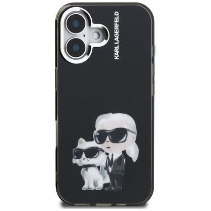 Futrola za Apple iPhone 16, Karl Lagerfeld, IML Aquarelle Logo Karl & Choupette, Crna
