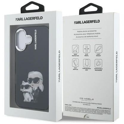 Futrola za Apple iPhone 16, Karl Lagerfeld, IML Aquarelle Logo Karl & Choupette, Crna