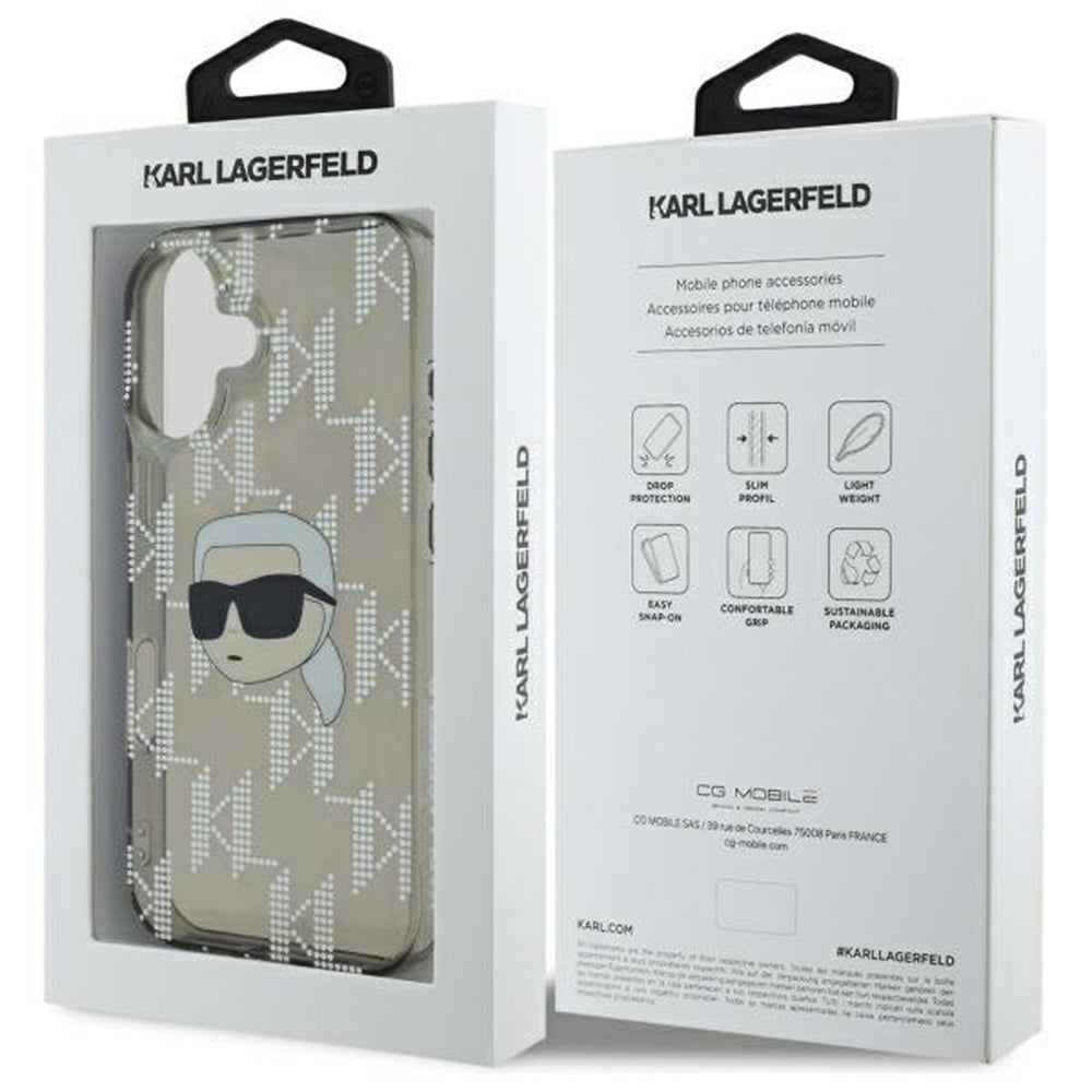 Futrola za Apple iPhone 16, Karl Lagerfeld, IML Luxury Electroplated Karl's Head, Crna