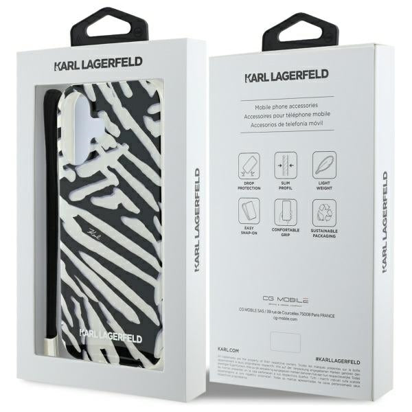 Futrola za Apple iPhone 16, Karl Lagerfeld, IML Luxury Zebra Pattern with Strap, Crna