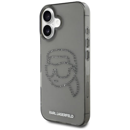Futrola za Apple iPhone 16, Karl Lagerfeld, IML Rhinestones Karl's Head, Crna