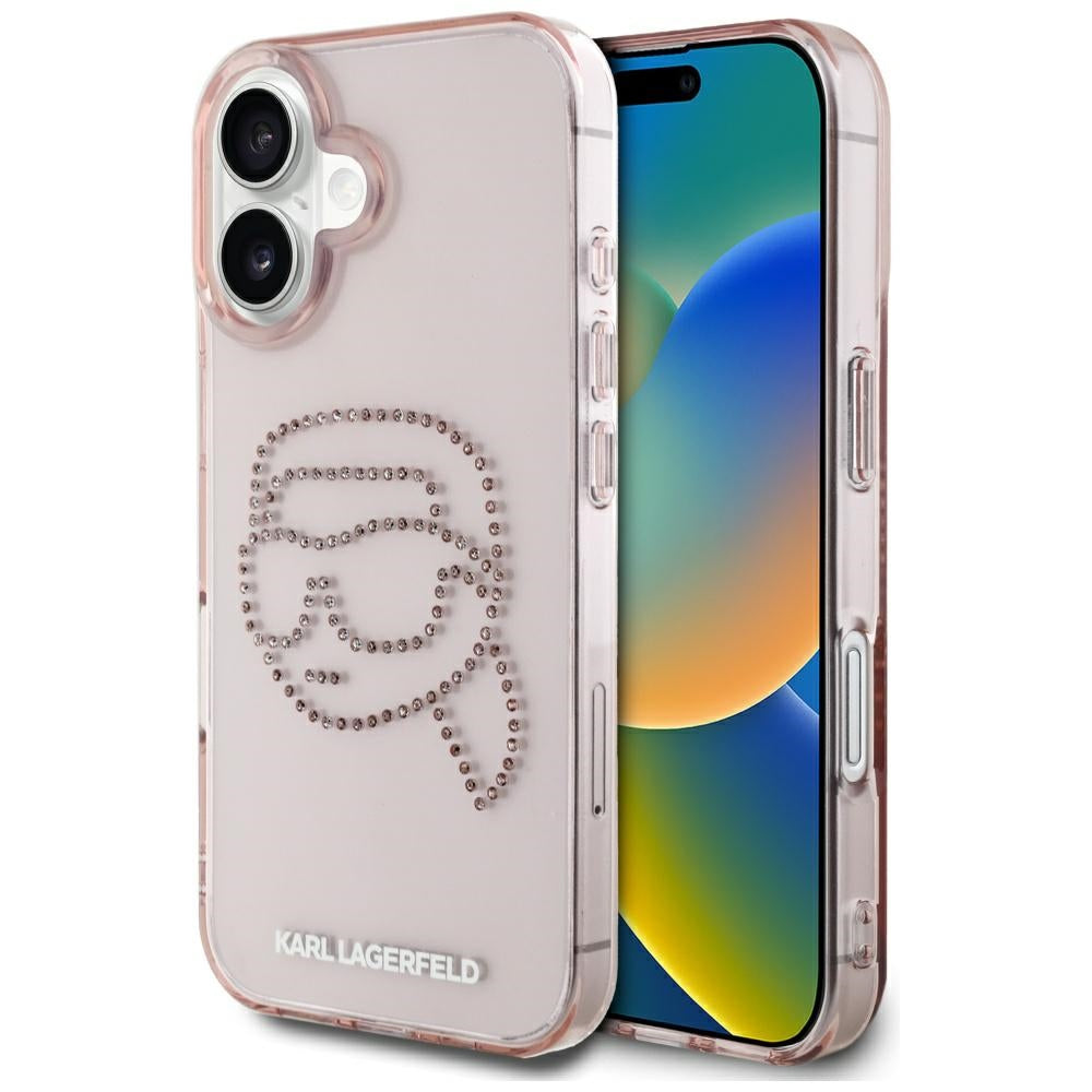 Futrola za Apple iPhone 16, Karl Lagerfeld, IML Rhinestones Karl's Head, Roza