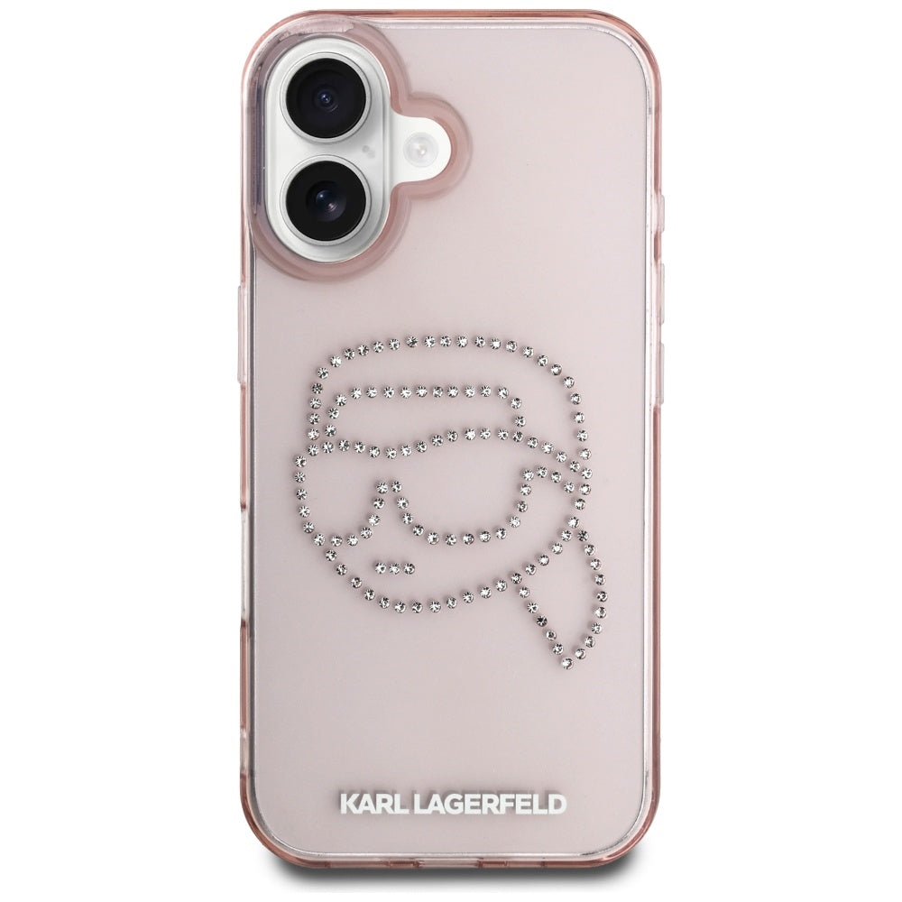 Futrola za Apple iPhone 16, Karl Lagerfeld, IML Rhinestones Karl's Head, Roza