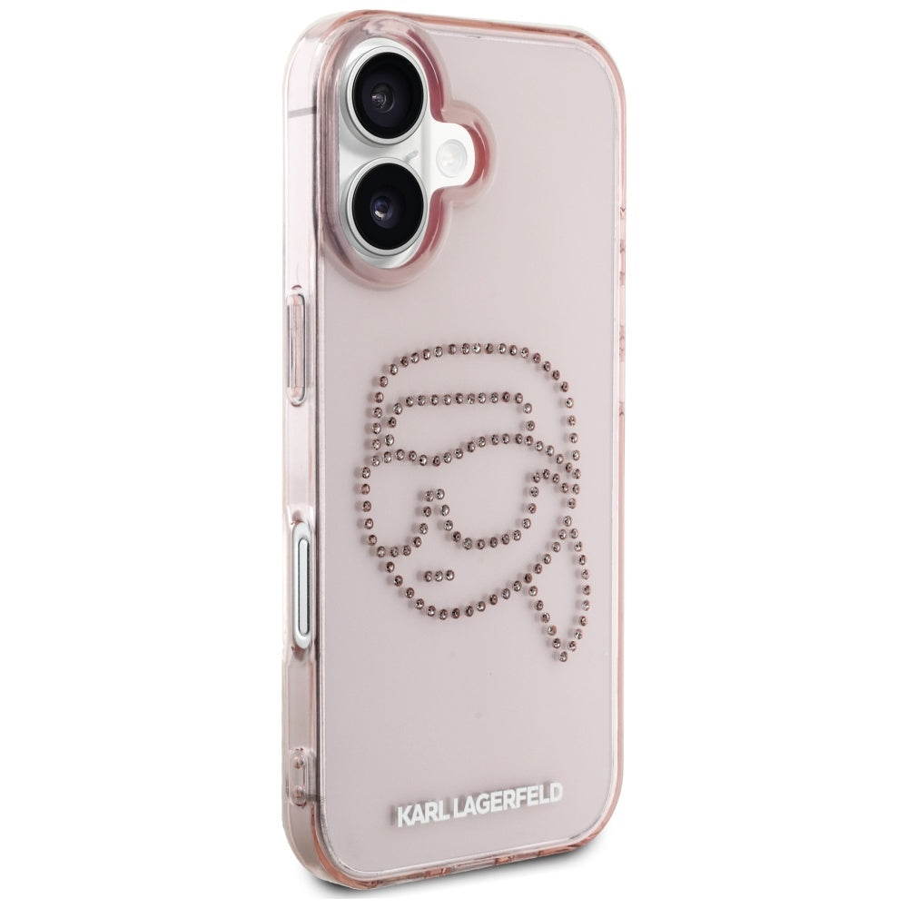 Futrola za Apple iPhone 16, Karl Lagerfeld, IML Rhinestones Karl's Head, Roza