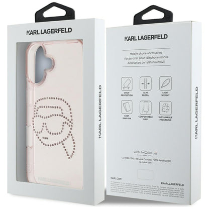 Futrola za Apple iPhone 16, Karl Lagerfeld, IML Rhinestones Karl's Head, Roza