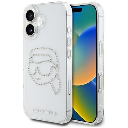 Futrola za Apple iPhone 16, Karl Lagerfeld, IML Rhinestones Karl's Head, Prozirna