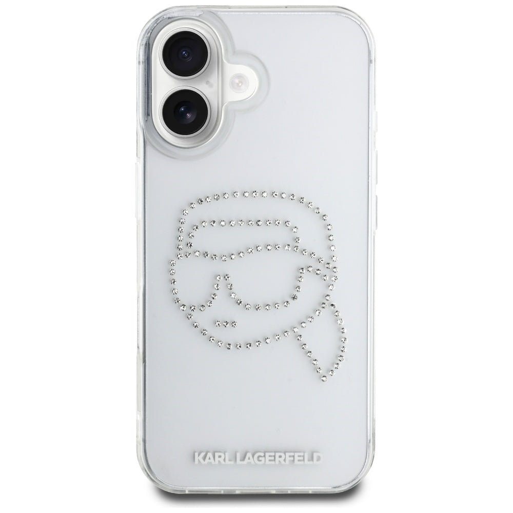 Futrola za Apple iPhone 16, Karl Lagerfeld, IML Rhinestones Karl's Head, Prozirna