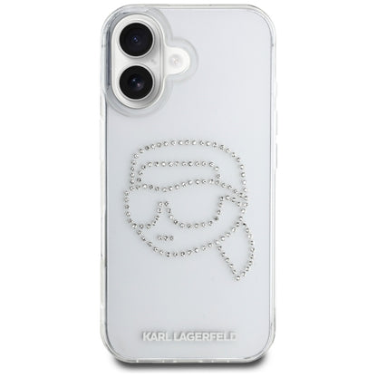 Futrola za Apple iPhone 16, Karl Lagerfeld, IML Rhinestones Karl's Head, Prozirna