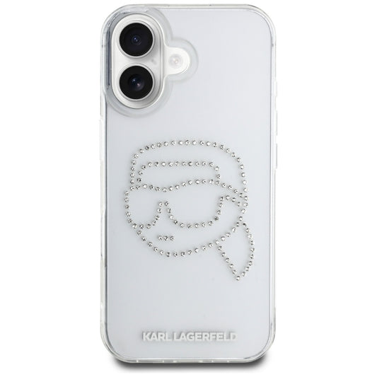Futrola za Apple iPhone 16, Karl Lagerfeld, IML Rhinestones Karl's Head, Prozirna