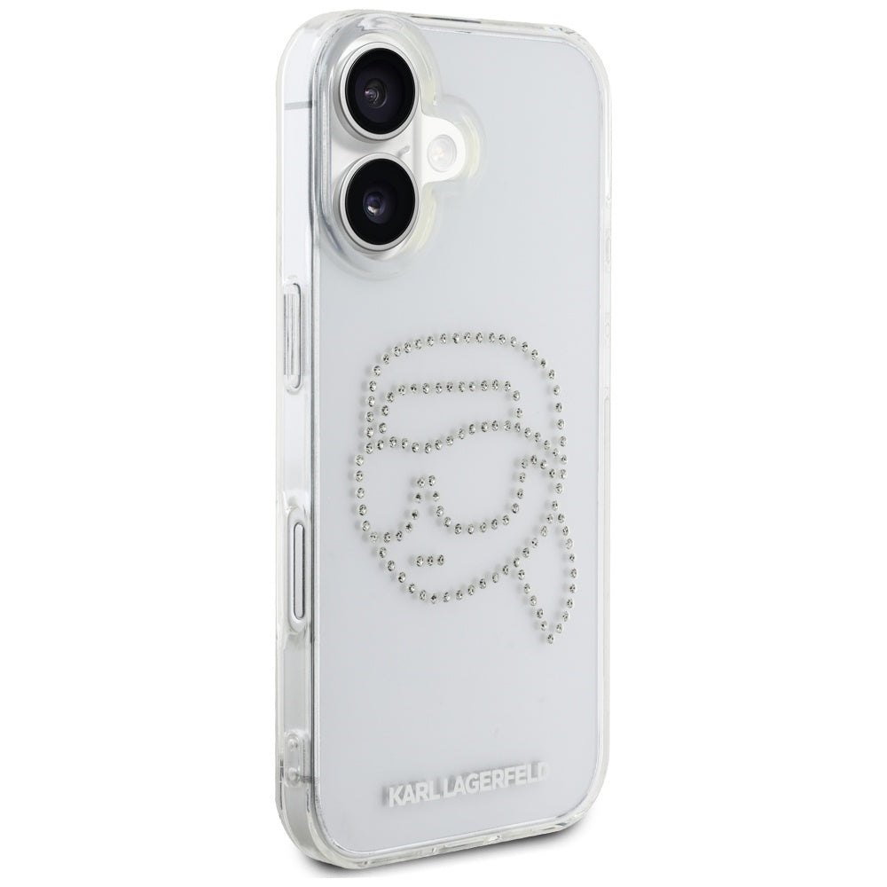 Futrola za Apple iPhone 16, Karl Lagerfeld, IML Rhinestones Karl's Head, Prozirna