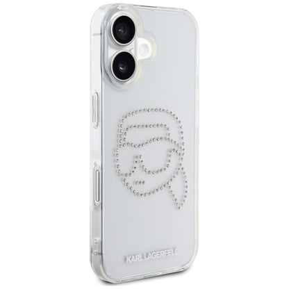 Futrola za Apple iPhone 16, Karl Lagerfeld, IML Rhinestones Karl's Head, Prozirna