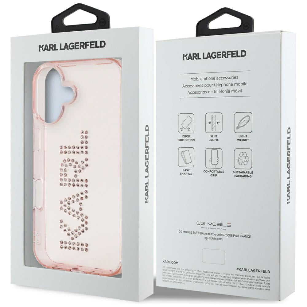Futrola za Apple iPhone 16, Karl Lagerfeld, IML Rhinestones Pink Logo, Roza