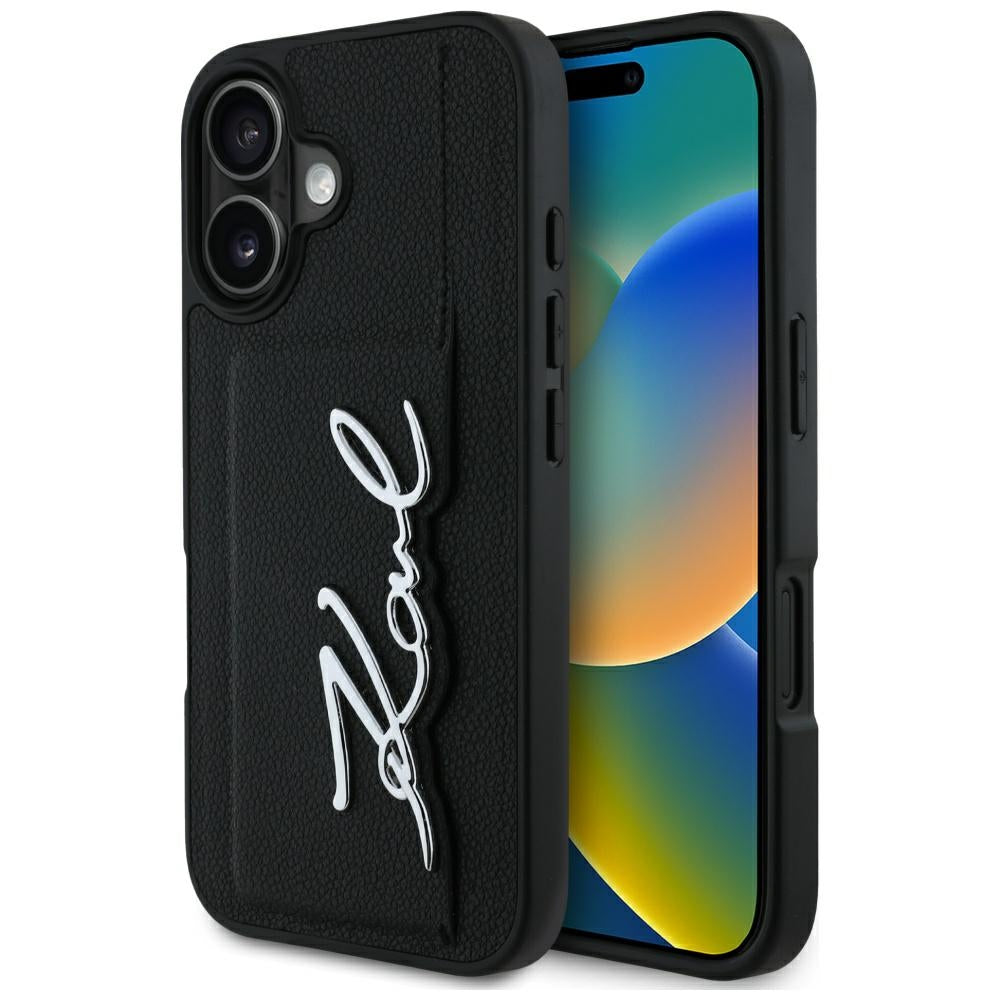 Futrola za Apple iPhone 16, Karl Lagerfeld, Metal Signature, Crna