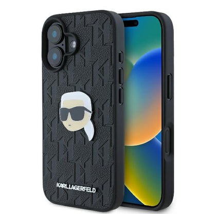 Futrola za Apple iPhone 16, Karl Lagerfeld, Monogram Karl's Head, Crna