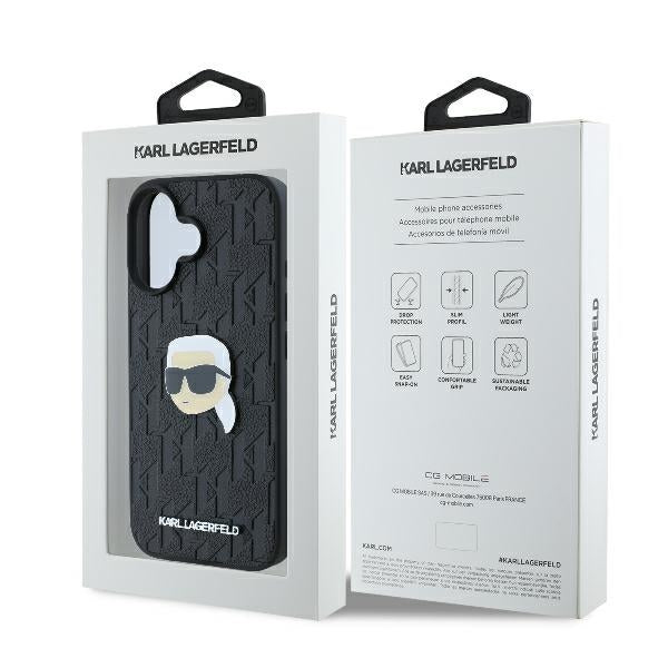 Futrola za Apple iPhone 16, Karl Lagerfeld, Monogram Karl's Head, Crna