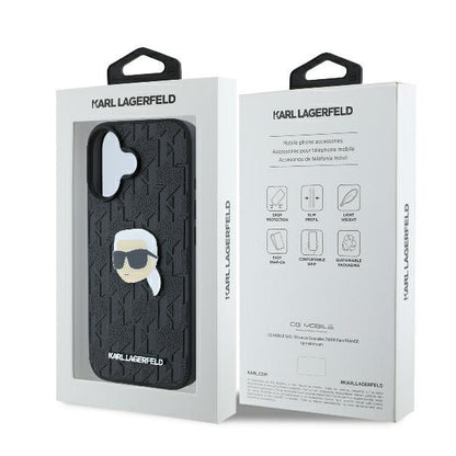 Futrola za Apple iPhone 16, Karl Lagerfeld, Monogram Karl's Head, Crna
