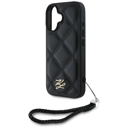 Futrola za Apple iPhone 16, Karl Lagerfeld, Quilted Initial Logo & Chain Strap, Crna