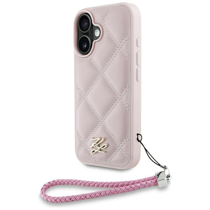 Futrola za Apple iPhone 16, Karl Lagerfeld, Quilted Initial Logo & Chain Strap, Roza