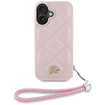 Futrola za Apple iPhone 16, Karl Lagerfeld, Quilted Initial Logo & Chain Strap, Roza