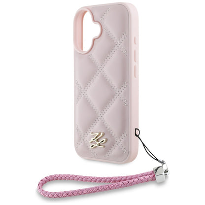 Futrola za Apple iPhone 16, Karl Lagerfeld, Quilted Initial Logo & Chain Strap, Roza