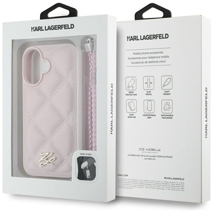 Futrola za Apple iPhone 16, Karl Lagerfeld, Quilted Initial Logo & Chain Strap, Roza