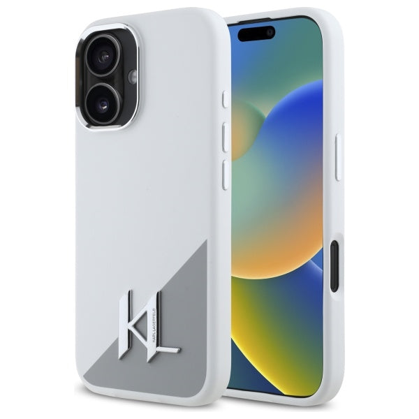 Futrola za Apple iPhone 16, Karl Lagerfeld, Silicone White Shadow Metal Initial, Bijela