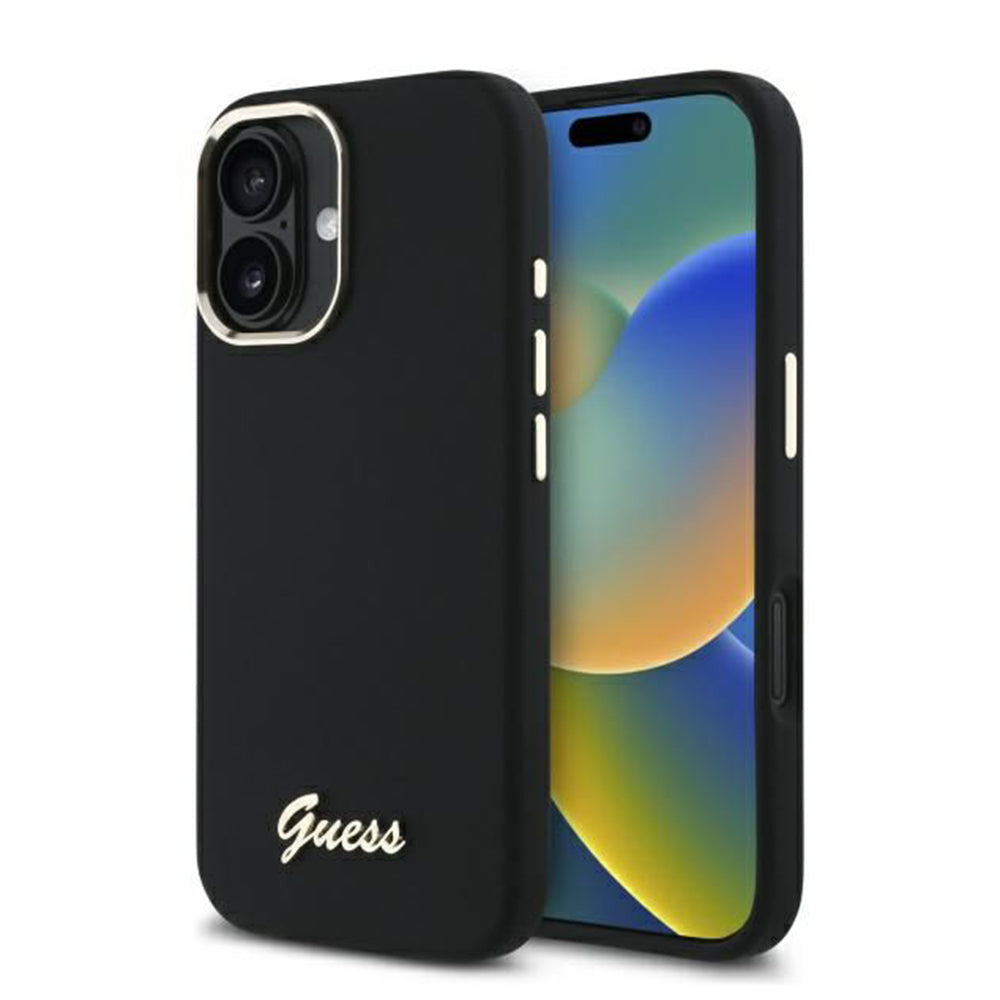 Futrola za Apple iPhone 16 Plus, Guess, Script Metal Logo & Frame, Crna