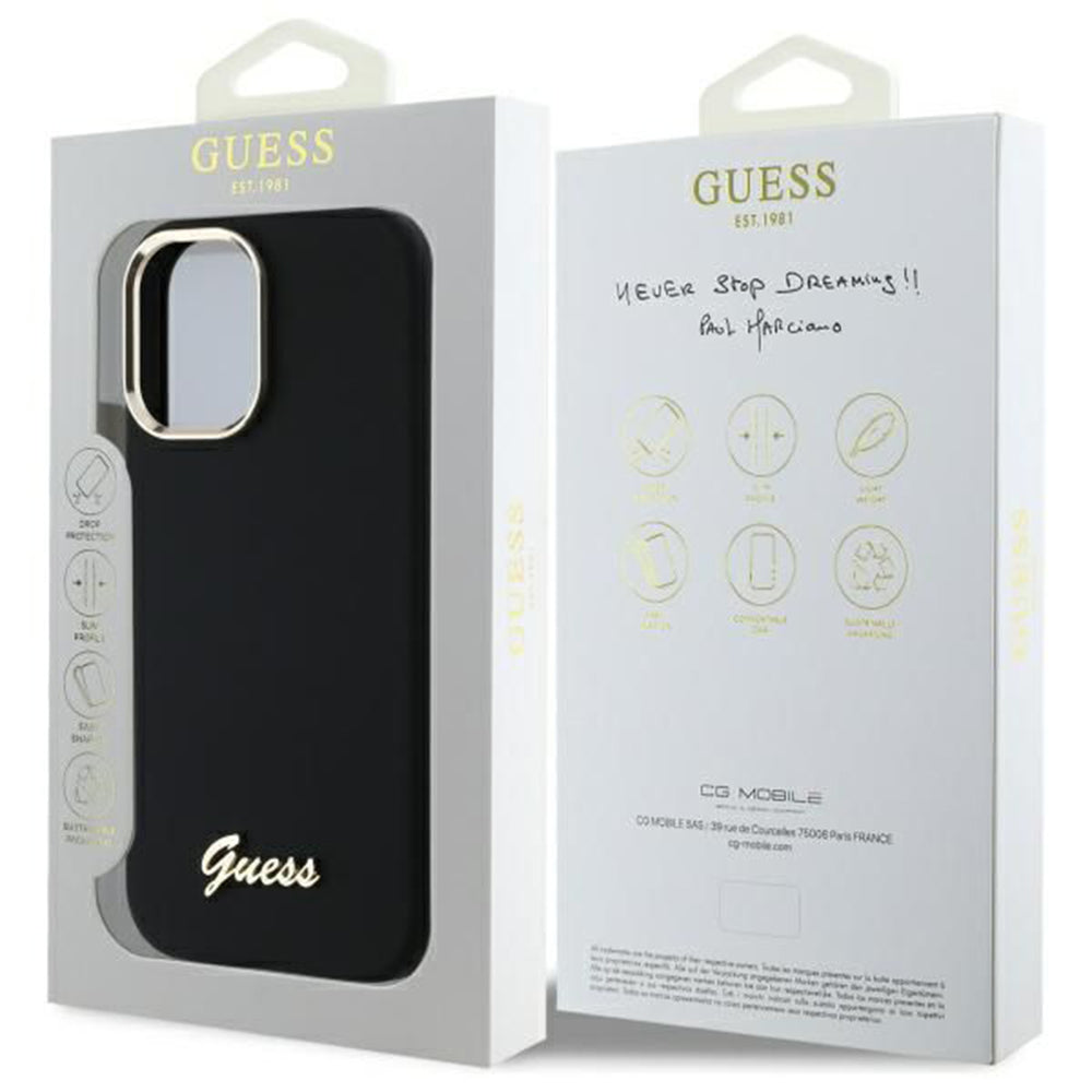 Futrola za Apple iPhone 16 Plus, Guess, Script Metal Logo & Frame, Crna