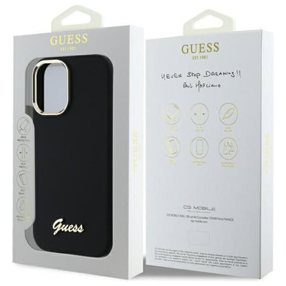 Futrola za Apple iPhone 16 Plus, Guess, Script Metal Logo & Frame, Crna