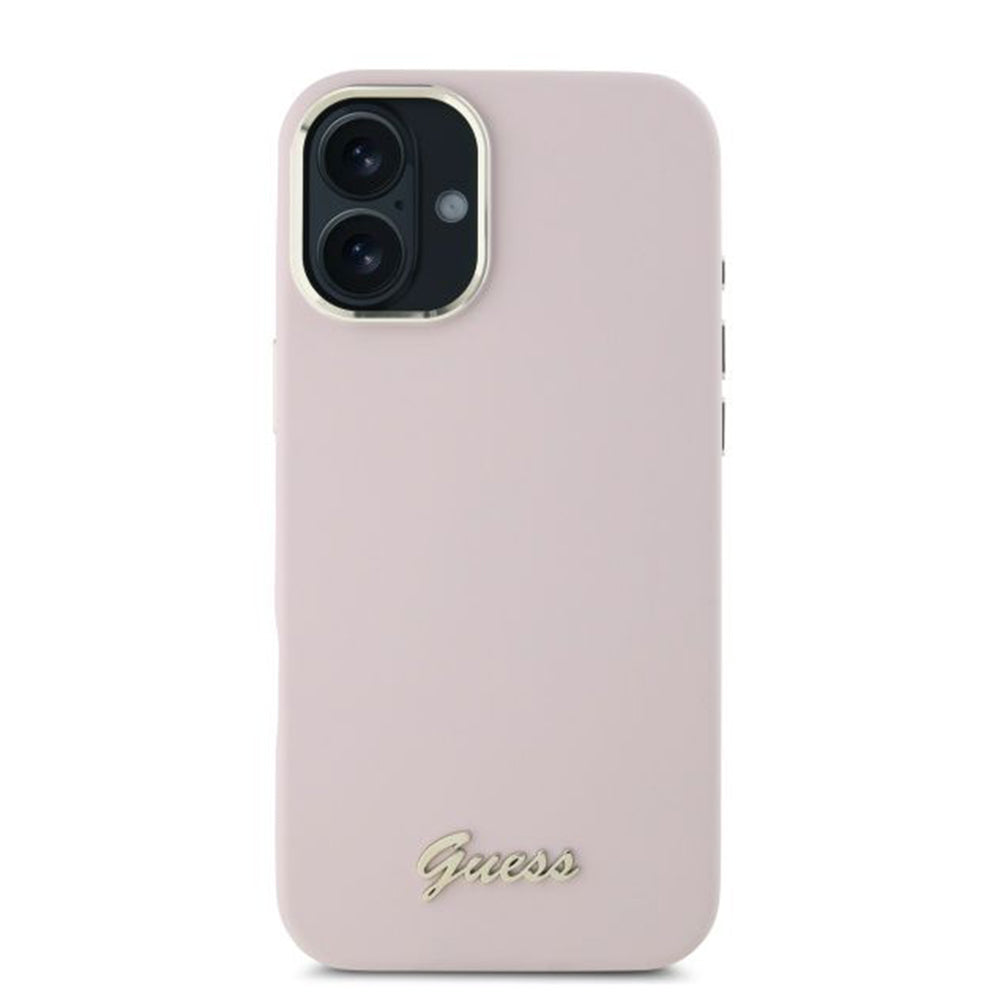 Futrola za Apple iPhone 16 Plus, Guess, Script Metal Logo & Frame, Roza