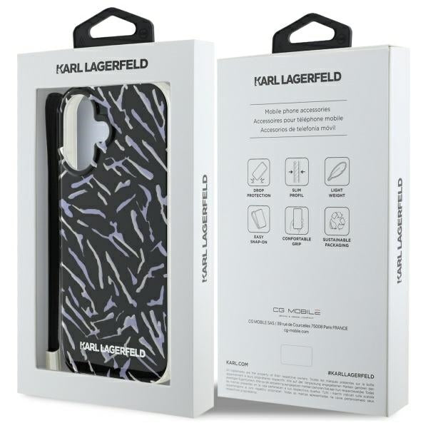 Futrola za Apple iPhone 16 Plus, Karl Lagerfeld, Zebra with Cord Strap, Ljubičasta