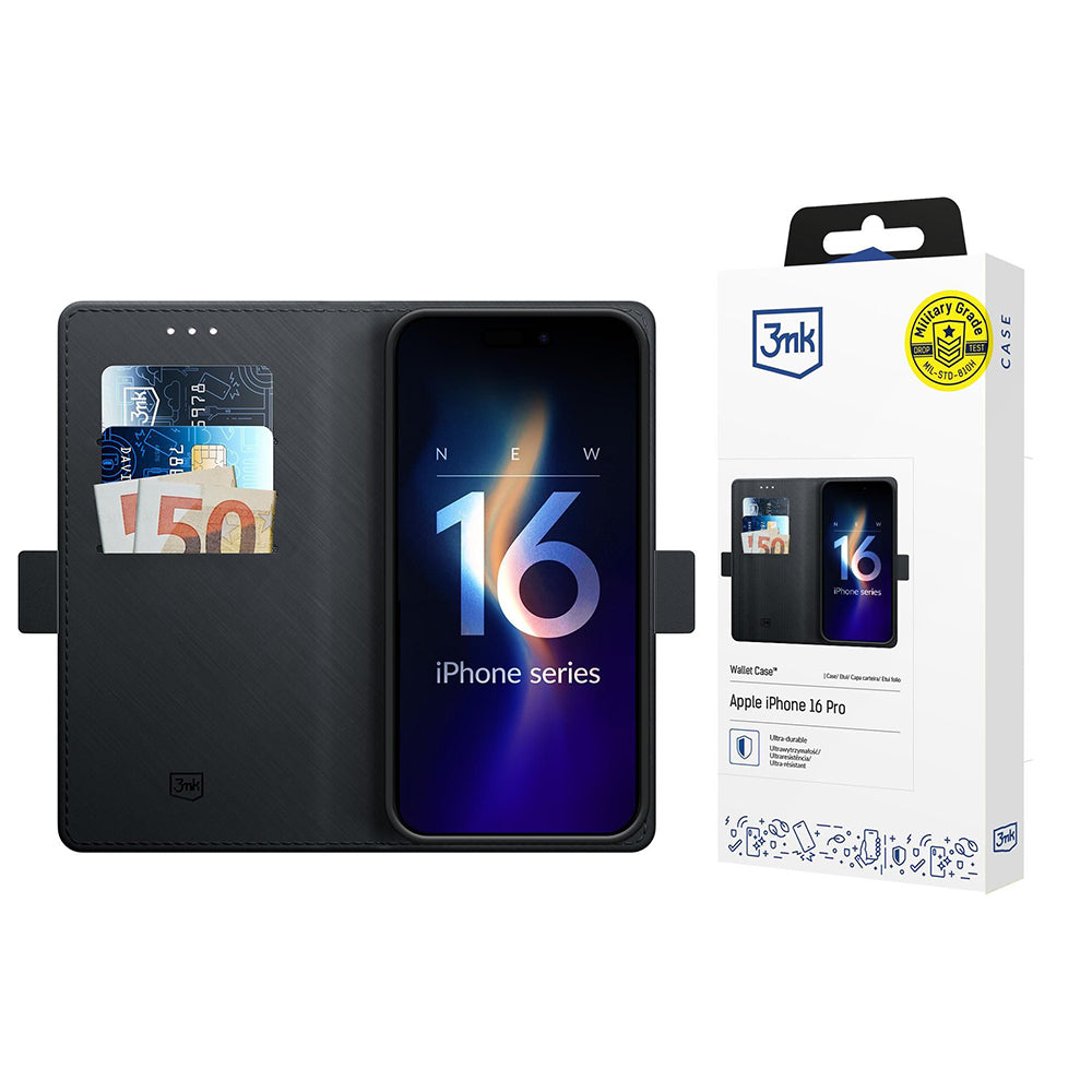 Futrola za Apple iPhone 16 Pro, 3MK, Wallet, Crna
