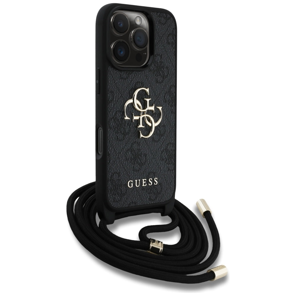 Futrola za Apple iPhone 16 Pro, Guess, 4G CBDY Big Logo with Cord Strap, Crna