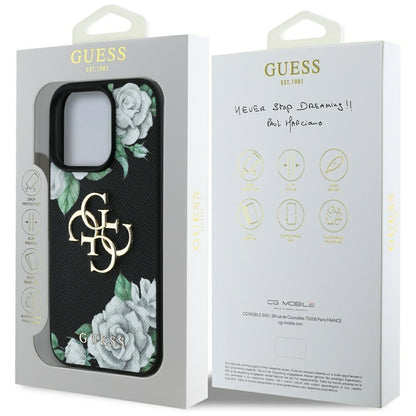Futrola za Apple iPhone 16 Pro, Guess, 4G Grained Roses Big Logo, Crna