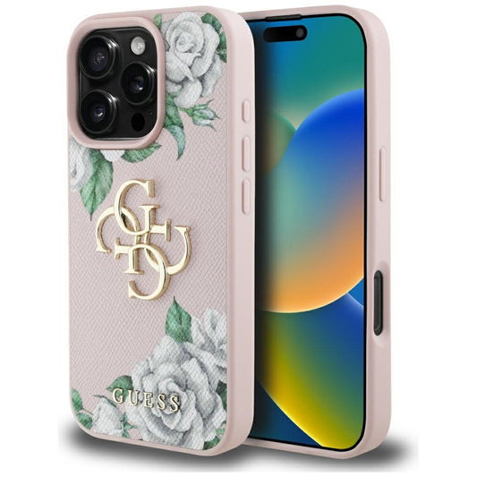Futrola za Apple iPhone 16 Pro, Guess, 4G Grained Roses Big Logo, Roza