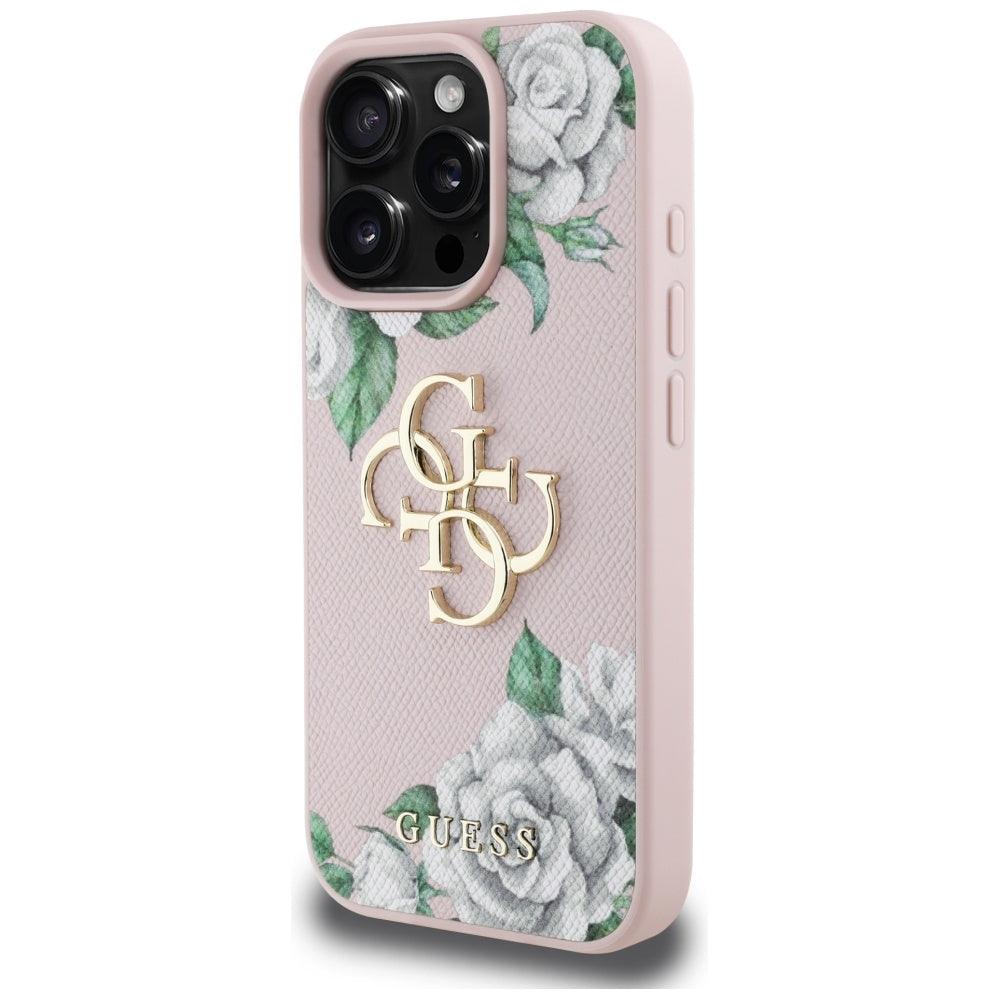 Futrola za Apple iPhone 16 Pro, Guess, 4G Grained Roses Big Logo, Roza