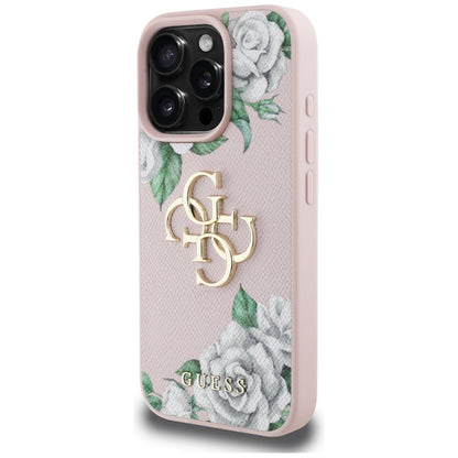 Futrola za Apple iPhone 16 Pro, Guess, 4G Grained Roses Big Logo, Roza