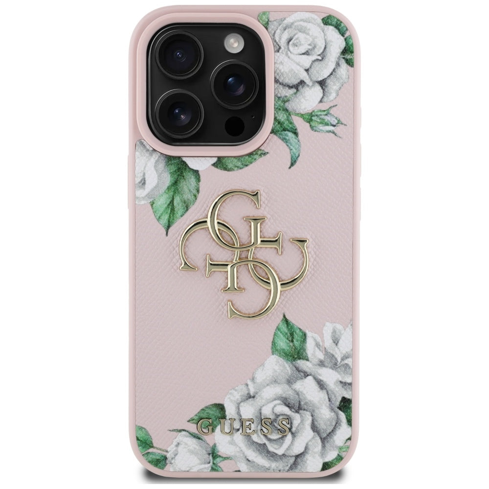Futrola za Apple iPhone 16 Pro, Guess, 4G Grained Roses Big Logo, Roza