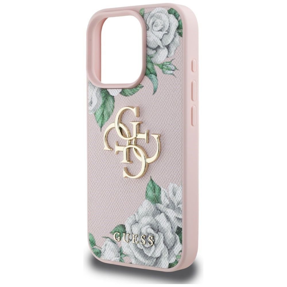 Futrola za Apple iPhone 16 Pro, Guess, 4G Grained Roses Big Logo, Roza