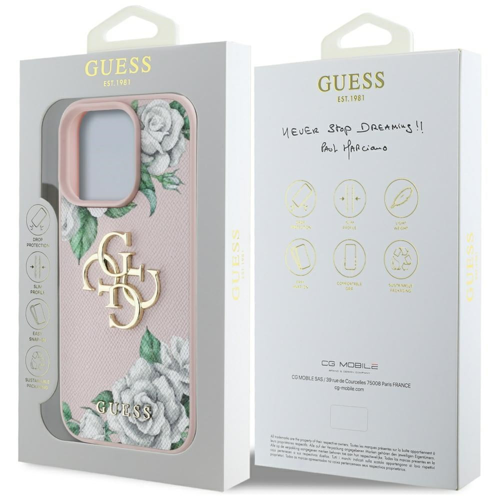 Futrola za Apple iPhone 16 Pro, Guess, 4G Grained Roses Big Logo, Roza